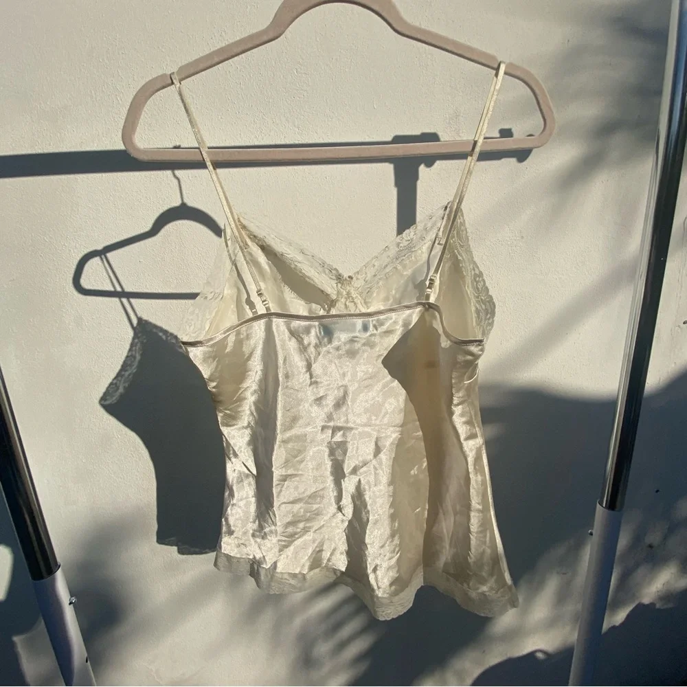 Y2K Fairy Ivory Satin Gold Sequin Beaded Cami Tank Top Size Medium - Picture 8 of 9